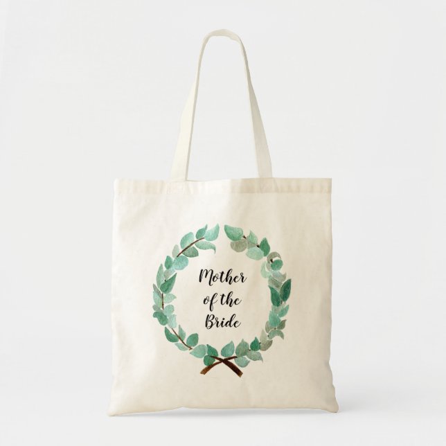 Custom Mother of Bride Groom Dusty Blue Eucalytpus Tote Bag (Front)