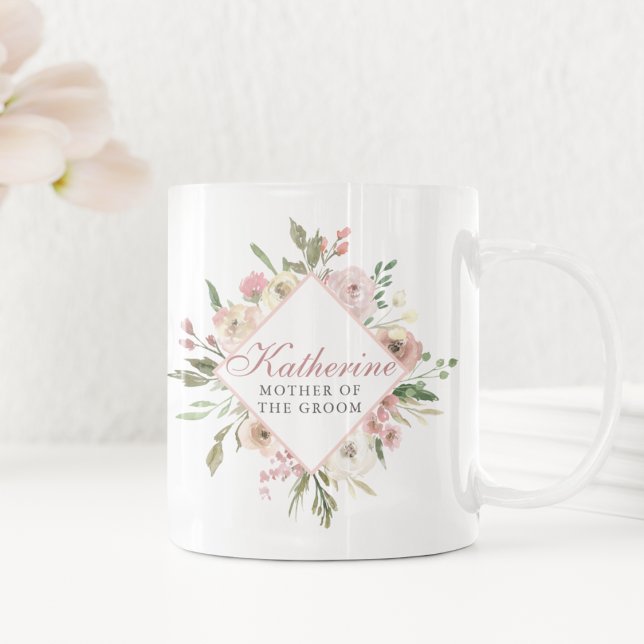 Custom Mother of the Groom Elegant Pink Floral Coffee Mug (Creator Uploaded)