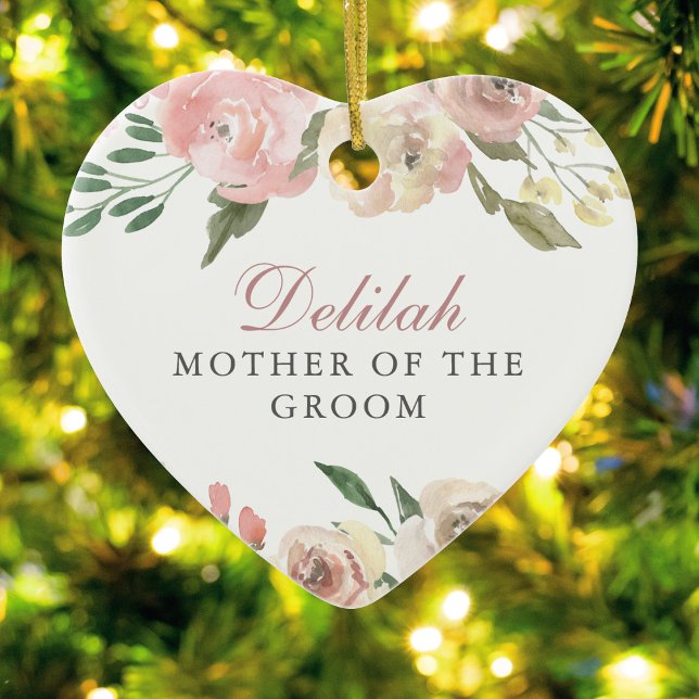 Custom Mother of the Groom Pink Floral Christmas Ceramic Ornament (Creator Uploaded)