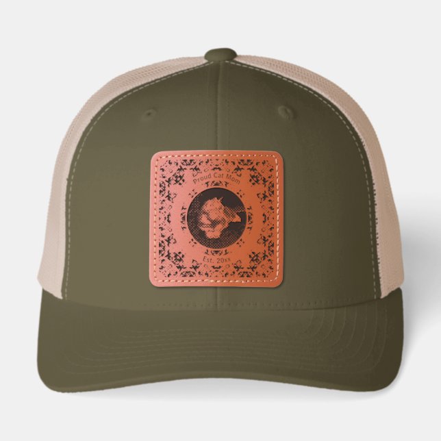 Custom Mother’s Day Cat Mom Mama Gift Leather Patch Hat (Front)