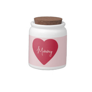 Custom Mother’s Day - Soft Pink & Red Heart    Candy Jar