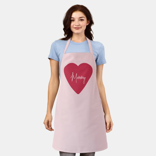 Custom Mother’s Day - Soft Pink & Red Heart Gift - Apron (Worn)