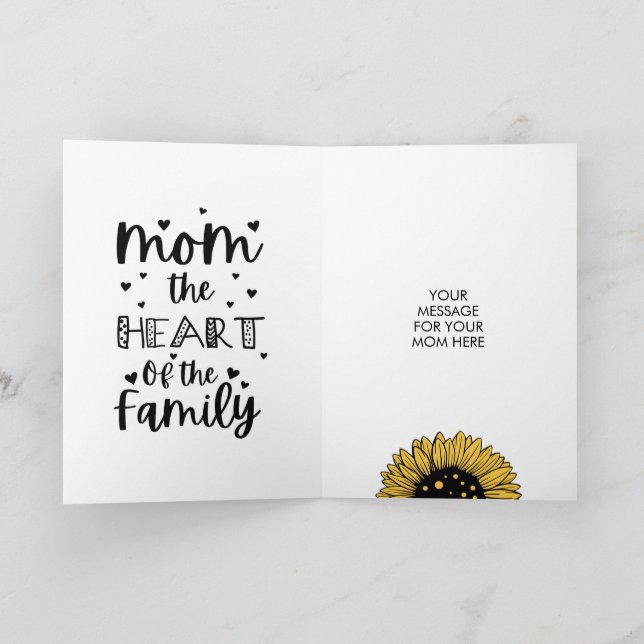 Custom Mother’s Day Sunflowers & Hearts Card (Inside)