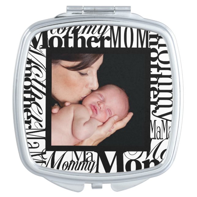 Custom Mother Word Collage Photo Compact Mirror (Front)