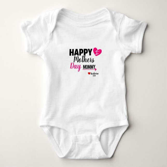 Custom Mothers Day Baby Happy 1st Mothers Day Baby Bodysuit (Front)