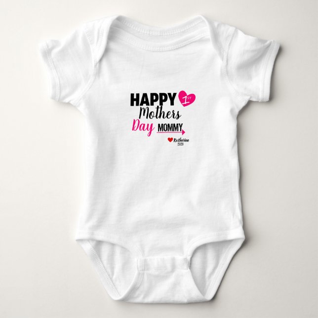 Custom Mothers Day Baby Happy 1st Mothers Day Bodysuit (Front)