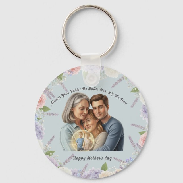 Custom Mother's day photo Always your babies  Keychain (Front)