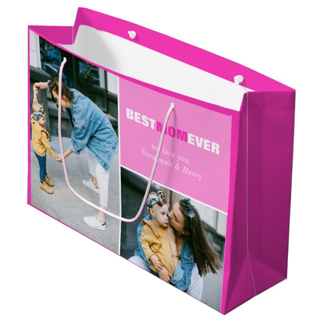 Custom Mother's Day Photo Best Mom Ever Large Gift Large Gift Bag (Front Angled)