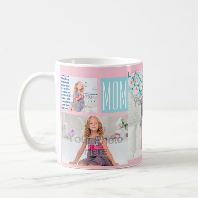 Custom Mothers Day Photo Collage Pink/Blue Coffee Mug (Left)