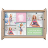 Custom Mothers Day Photo Collage Pink/Green/Gray Serving Tray (Front)