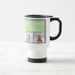 Custom Mothers Day Photo Collage Pink/Green/Gray Travel Mug