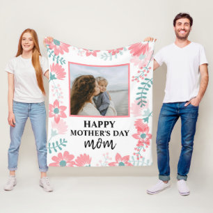 Custom Mothers day red floral women love Fleece Blanket