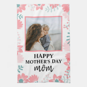 Custom Mothers day red floral women love Kitchen Towel