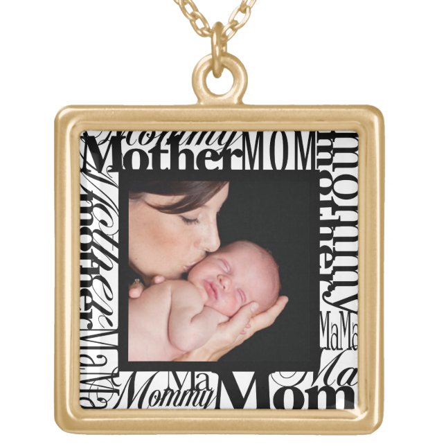 Custom Mother's Day Word Collage Photo Necklace (Front)