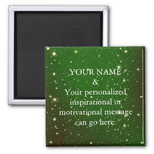 Custom Motivational Message Green Glitter Magnet