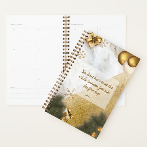 Custom Motivational Quote White green Gold Marble Planner
