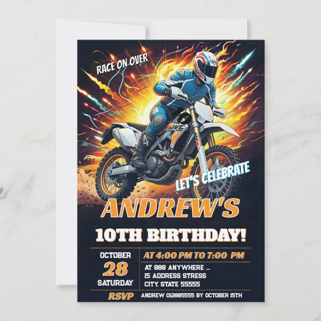 Custom Motocross Dirt Bike Birthday Biker party Invitation (Front)