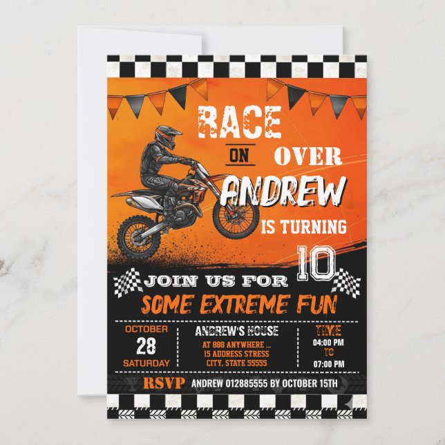 Custom Motocross Dirt Bike modern Birthday Invitation (Front)
