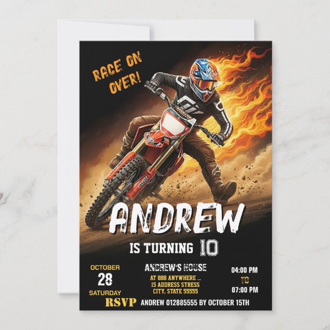 Custom Motocross Dirt Motorbike modern Birthday Invitation (Front)
