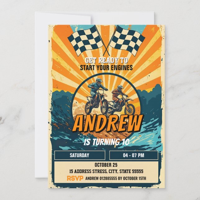 Custom Motocross Racing Dirt Motorbike Birthday Invitation (Front)