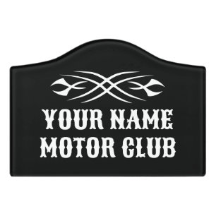 Custom motor club door sign with cool tattoo logo