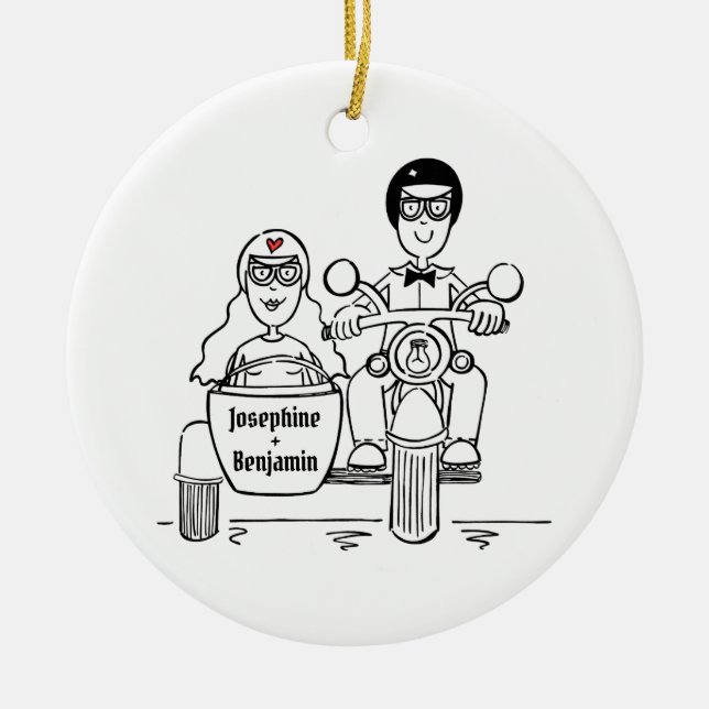 Custom Motorbike and Sidecar Wedding Gift Ceramic Ceramic Ornament (Front)