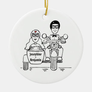 Custom Motorbike and Sidecar Wedding Gift Ceramic Ornament
