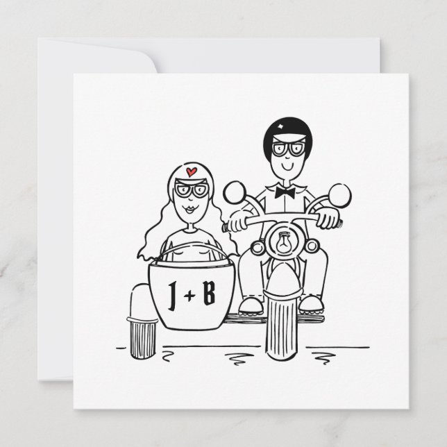 Custom Motorbike and Sidecar Wedding Invitation (Front)