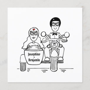 Custom Motorbike and Sidecar Wedding Invitation