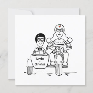 Custom Motorbike and Sidecar Wedding Invitation