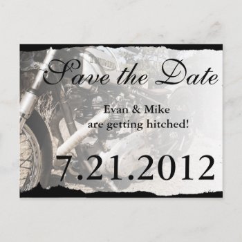 Custom Motorcycle Biker Save The Date Postcard by oddlotpaperie at Zazzle