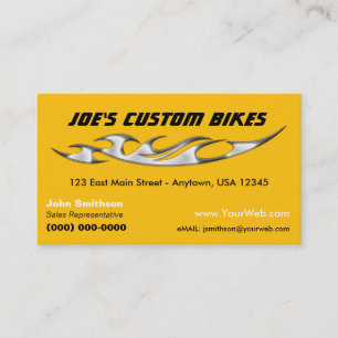 Custom Motorcycle Chrome Flame Custom Bike Shop Business Card