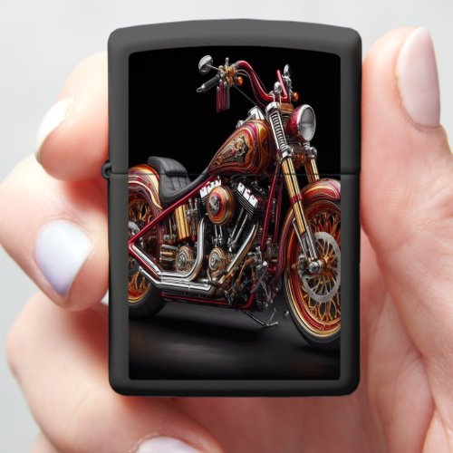 Custom Motorcycle in Red  Gold Zippo Lighter