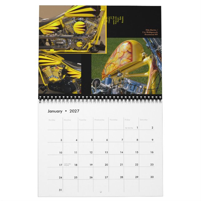 Custom Motorcycle paint midi 12 month Calendar (Jan 2027)