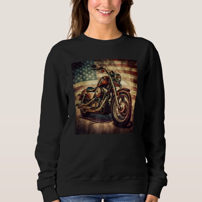 Custom Motorcycle Retro USA Flag Retro Biker Vinta Sweatshirt (Front)