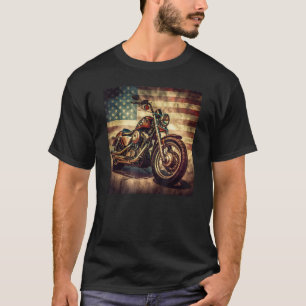 Custom Motorcycle Retro USA Flag Retro Biker Vinta T-Shirt