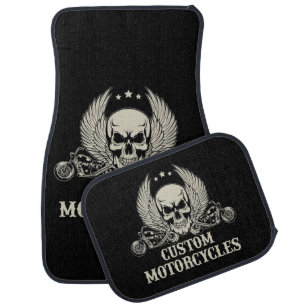 Custom Motorcycles and Skull with Wings Car Floor Mat
