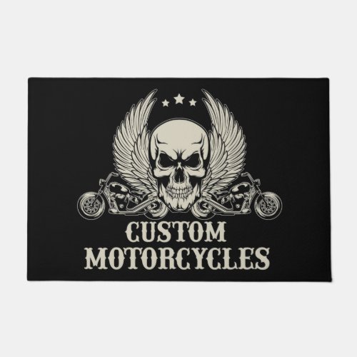 Custom Motorcycles with Skull and Bikes Doormat