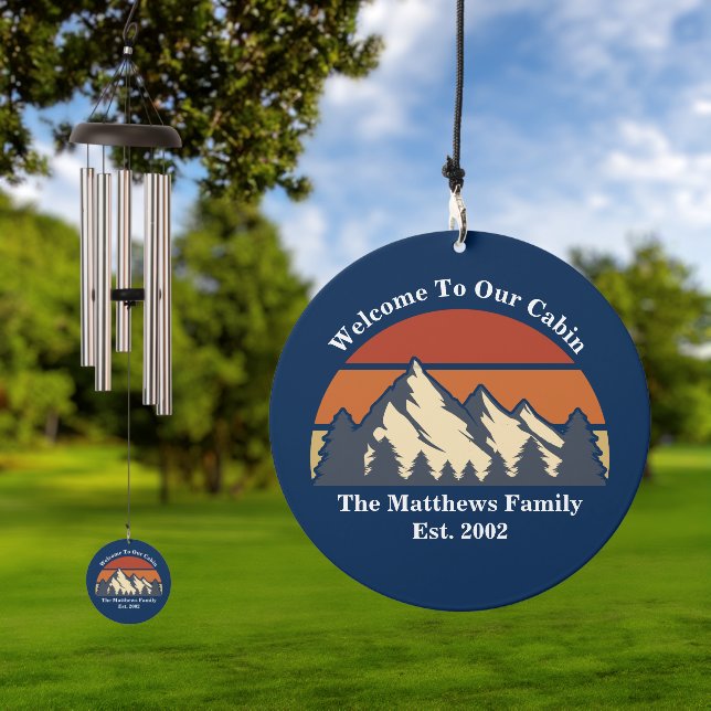 Custom Mountain Cabin Sunset Blue Wind Chime (Outdoor)
