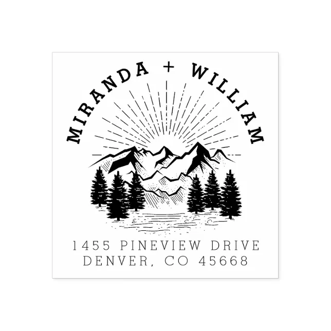 Custom Mountain Pine Tree Wedding Return Address Rubber Stamp Zazzle