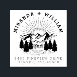 Custom Mountain Pine Tree Wedding Return Address Self-inking Stamp<br><div class="desc">Create your own Custom Mountain Pine Tree Wedding Return Address rubber stamp with this template created for you by Rubber Stamps. This design, featuring a mountain and pine tree composition, is perfect for any couple that love the outdoors. Click the "personalize this template" button and add you and your partner's...</div>