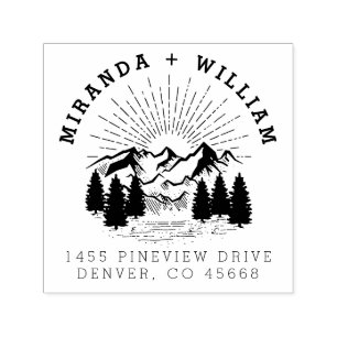 Custom Mountain Pine Tree Wedding Return Address Self-inking Stamp