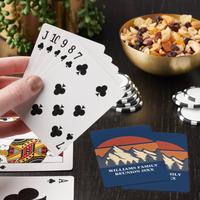 Custom Mountain Sunset Blue Log Cabin Poker Cards (In Situ)