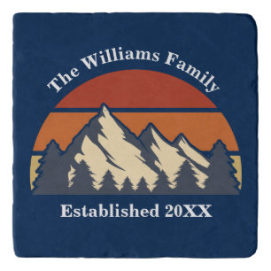 Custom Mountain Sunset Family Home Blue Log Cabin Trivet