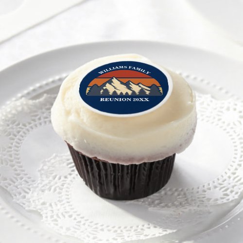 Custom Mountain Sunset Family Reunion Party Edible Frosting Rounds