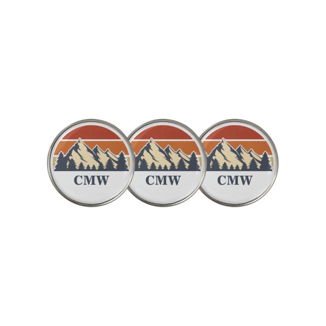 Custom Mountain Sunset Monogram Golf Ball Marker (3 Up)