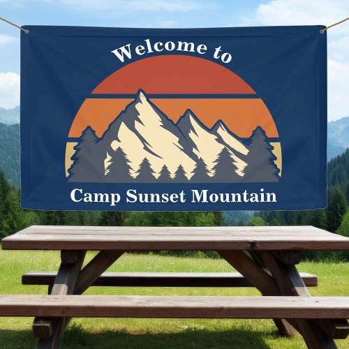 Custom Mountain Sunset Nature Camp Blue Welcome Banner