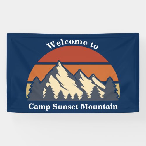 Custom Mountain Sunset Nature Camp Blue Welcome Banner