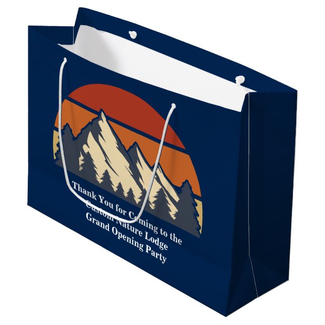 Custom Mountain Sunset Nature Retreat Blue Large Gift Bag (Front Angled)