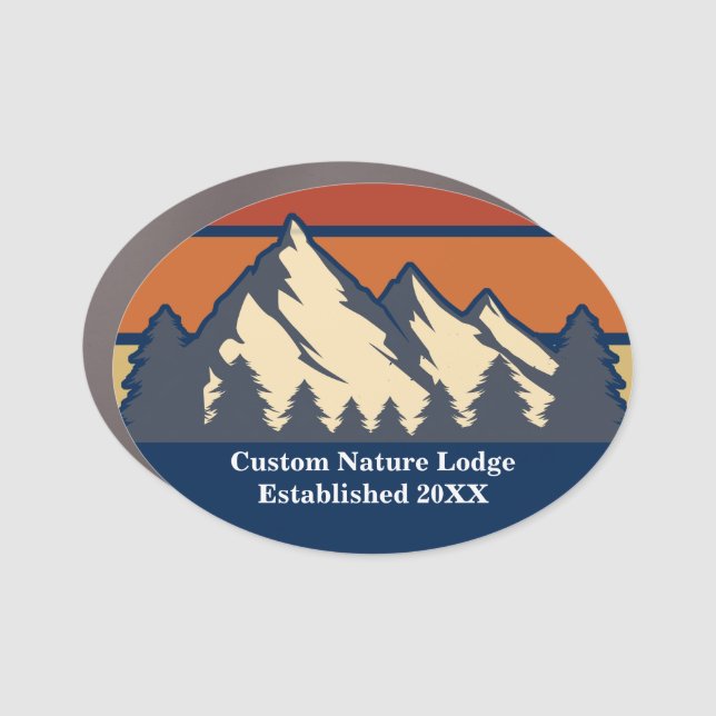 Custom Mountain Sunset Nature Retreat or Lodge Car Magnet (Front)